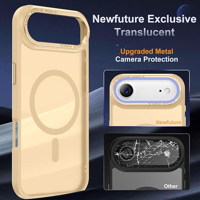 Newfuture Magnetic for iPhone Air Case [Compatible with Magsafe] [Military Grade Drop Protection] Translucent Matte Anti-Scratch Shockproof Protective Phone Cover 6.5 Inch, Creamy Yellow
