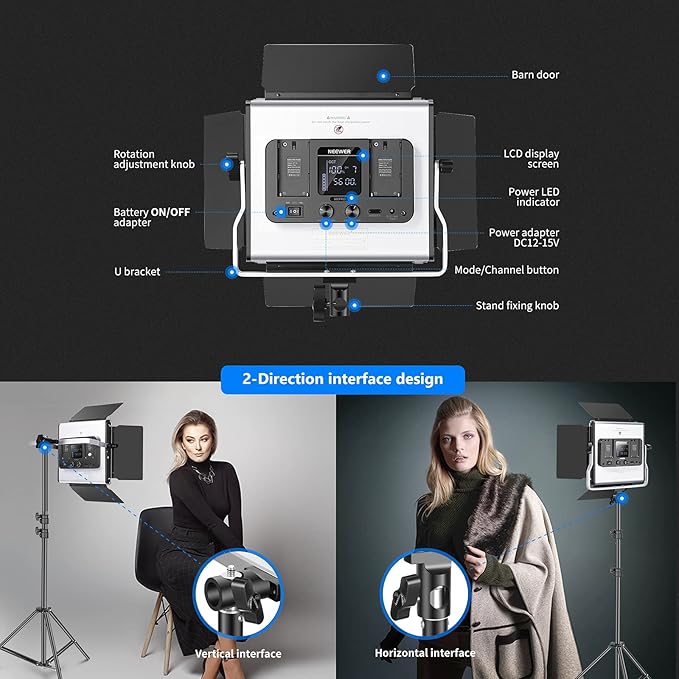 NEEWER 2 Pack 660 PRO RGB LED Video Light with App Control Tripod Stand Kit, Studio Panel Key Lighting for Gaming Streaming Zoom YouTube Webex Photography, 360° Full Color, 50W Dimmable, Bluetooth