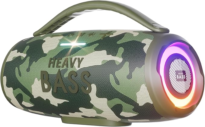 HEAVY BASS Speakers Bluetooth Wireless, 80W Max Loud Portable Speaker with Bass, 20H Playtime, IPX6 Waterproof, Dual Pairing, Gift Ideal for Adults Men Women Teen Boys Girls (Camo, Large)