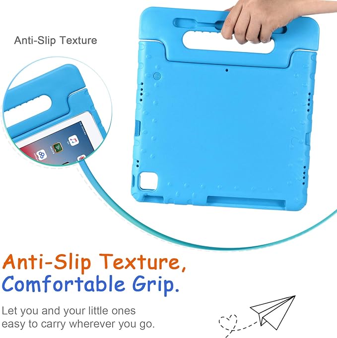 Kids Case for iPad Pro 11" 2022/2021/2020 (4th/3rd/2nd Gen), Techcircle [Support Pencil Charging] Handle Stand Lightweight EVA Foam Bumper Protective Rugged Drop Protection Child Proof Cover, Blue