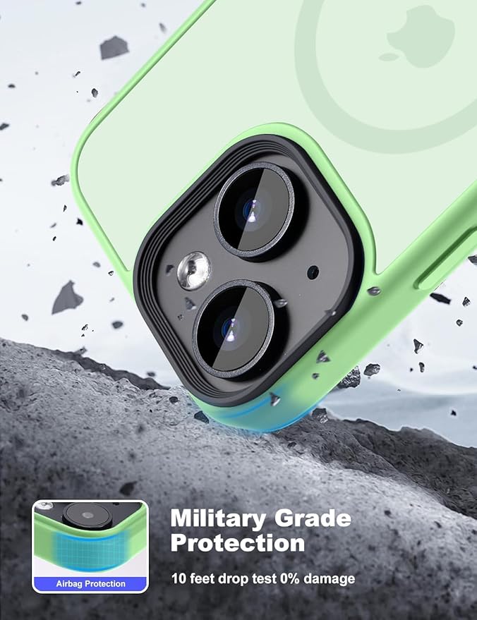 Tigowos for iPhone 15 Phone Case Fits MagSafe 10FT Drop Resistant Matte Skin Feeling Back Cover for iPhone 15 Case，Matcha Green