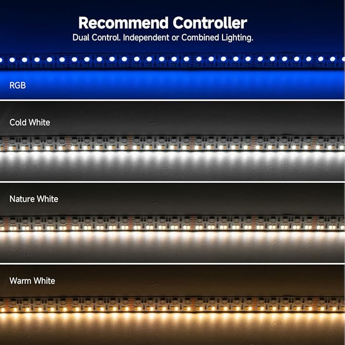BTF-LIGHTING Double Row 270Leds/M RGBCCT LED Strip Light - 5050RGB+2835,Brighter Tunable White 2700K-6500K & RGB, 24VDC 16.4Ft, for Kitchen, Living Room,15mm Width,IP30, RA>90 (No Adapter/Controller)