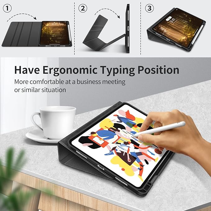 H HOLIMET Case for iPad Pro 12.9 2022 6th/5th/4th/3rd Generation with Pencil Holder Pocket Folio Stand Cover Soft TPU Back Shockproof, Auto Sleep/Wake,Vegan Leather