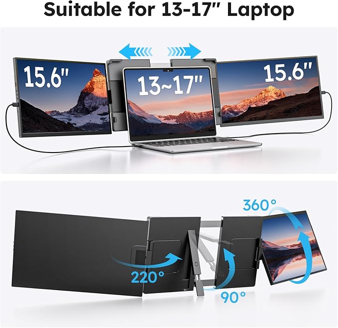 Dopesplay 15.6" Screen Extender for Laptop, FHD 1080P IPS Portable Monitor for Laptops, Triple Dual Laptop Extended Monitor Compatible with Windows, Mac, Android, Chrome 13-17 Inch Laptops
