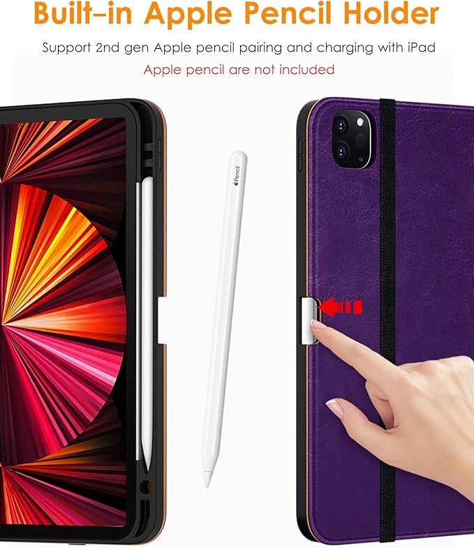DTTO Case for iPad Pro 11 Inch 4th / 3rd / 2nd / 1st Generation 2022/2021/2020/2018,Premium PU Leather Folio Stand Cover with Hand Strap, Auto Wake/Sleep,Multiple Viewing Angles, Dark Purple