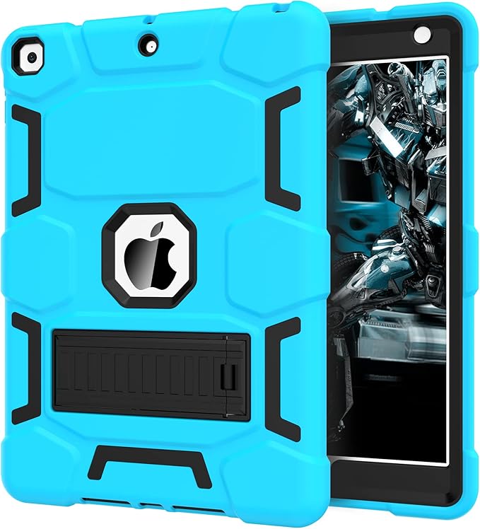 CCMAO Case for iPad 9th Generation, iPad 8th/7th Generation Case (10.2 Inch, 2021/2020/2019) with Kickstand, Heavy Duty Shockproof Hard Hybrid Three Layer Protective Cover, Blue+Black