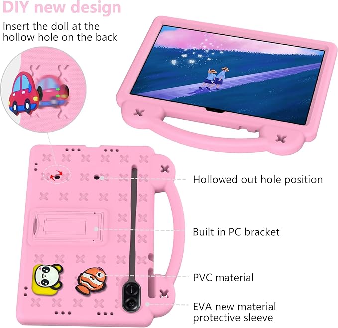 AKABEILA Compatible with Honor Pad X8a 2024/Pad X9 11 inch 2024/Infinix Xpad 11 inch X1101 2024 Tablet Case, Kids Shockproof Protective Case with Shoulder Strap & Stand Handle Pink