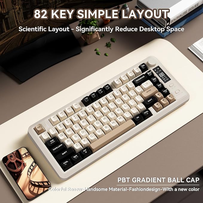 ZIYOU LANG M75 Wireless Gaming Keyboard, RGB Backlit Rechargeable 2000mAh Battery, Small Membrane But Mechanical Feel Keyboard with Smart Display & Knob, PBT Gradient keycaps for PC, MAC - Cheese