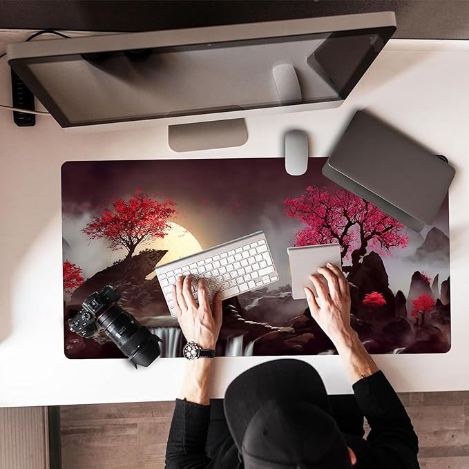 Japanese Desk Mat, Big Desk Pad, XXL Extended Gaming Mouse Pad, Large Mouse Pad for Desk Protector, Rubber Base Mousepad with Stitched Edges, Keyboard Mat for Work, Game, Office, Home | 31.5x15.7 inch