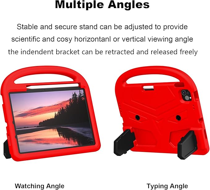 Kids Case for Apple iPad Pro 11 inch M5/M4 Tablet (2025/2024) with Pencil Holder/Handle/Kickstand Slim Lightweight Cute Soft EVA Foam Shockproof Stand Cover for Boys Girls Teens, Red Bird