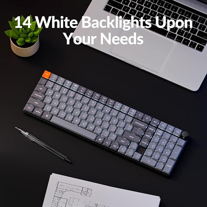 Keychron K17 Max 96% Layout Ultra-Slim Wireless Custom Mechanical Keyboard, QMK/VIA Programmable Bluetooth/2.4 GHz/Wired with NKRO White Backlit, Low Profile Gateron Brown Switch for Mac Win Linux