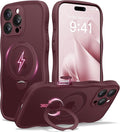 CAPRARO for iPhone 16 Pro Max Case with 360° Spin Magnetic Stand for Women, [Compatible with MagSafe] [Full Camera Protection] Cute Wave Translucent Matte Case for iPhone 16 Pro Max, Wine Red