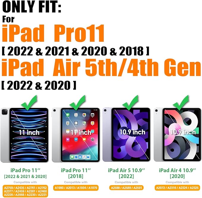 SEYMAC stock Case for iPad Air 5th/4th Generation/Pro 11 (4th/3rd/2nd) with Screen Protector Pen Holder, 360° Rotate Hand Strap/Stand Case for iPad Air 5th/4th Gen 10.9''/ Pro 11'' (Yellowish+Pink)