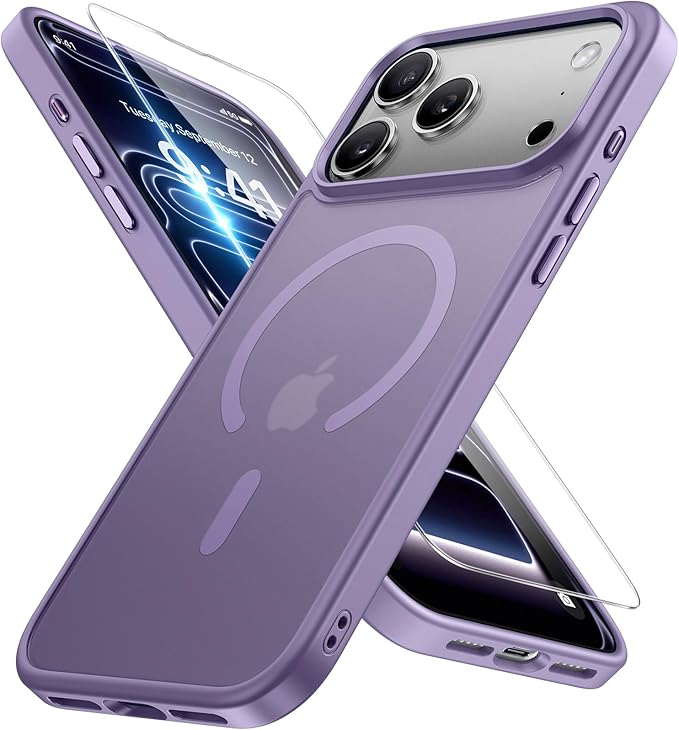Miracase Magnetic for iPhone 17 Pro Max Case with Screen Protector [Compatible with MagSafe] Slim Thin Phone Case Military-Grade Protected for 17 ProMax Cover Bumper 6.9", Purple