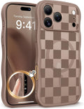 GVIEWIN for iPhone 17 Pro Case Compatible with MagSafe [Curly Wave Edge][Full Camera Protection] Floral Translucent Shockproof Magnetic Women Phone Case for iPhone 17 Pro 6.3'', Grids/Brown