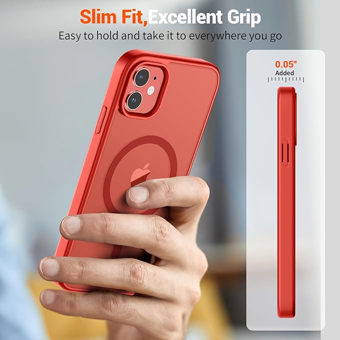 SUPFINE Magnetic for iPhone 12 Case/iPhone 12 Pro Case (Compatible with MagSafe)(Military Grade Drop Protection) Slim Translucent Matte Shockproof with Anti-Fingerprint Phone Case,Red