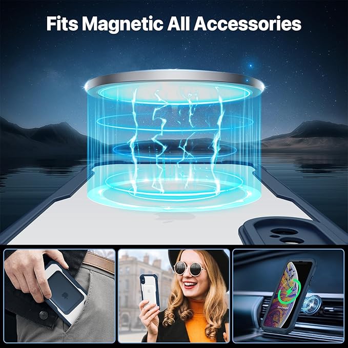 CENHUFO Magnetic Privacy for iPhone X Case/iPhone Xs Case, Full Body Phone Case Built-in 9H Tempered Glass Privacy Screen Protector [Compatible with Magsafe] Shockproof Bumper Clear Cover - Blue