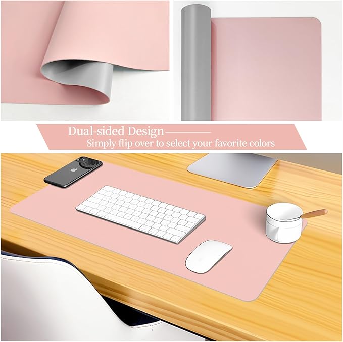 Bloss Pink Leather Desk Mat Protector,Office Desks Mats,Laptop Waterproof Desk Pads,Desks Protector Mats,Cute Computer Mouse Mats,Dual-Side Writing Pads for Office/Home.23.6"x 13.8"