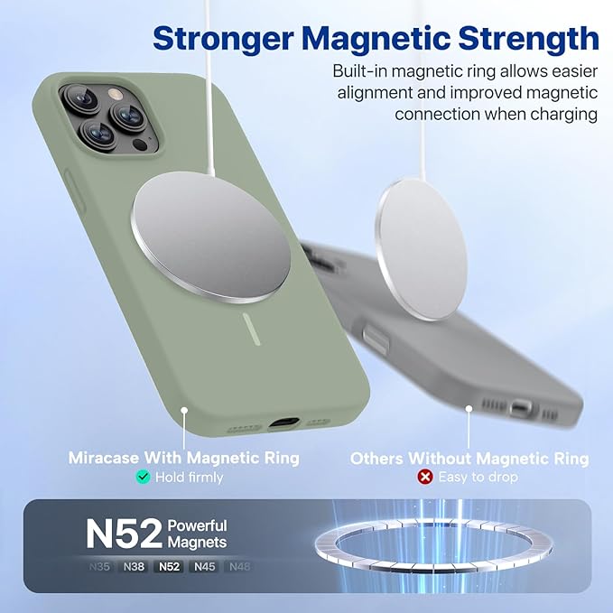 Miracase Magnetic for iPhone 13 Pro Max Case, [Soft Anti-Scratch Microfiber Lining], Compatible with MagSafe, Liquid Silicone Shockproof Drop Protection Phone Case for 13 Pro Max, Patina Green