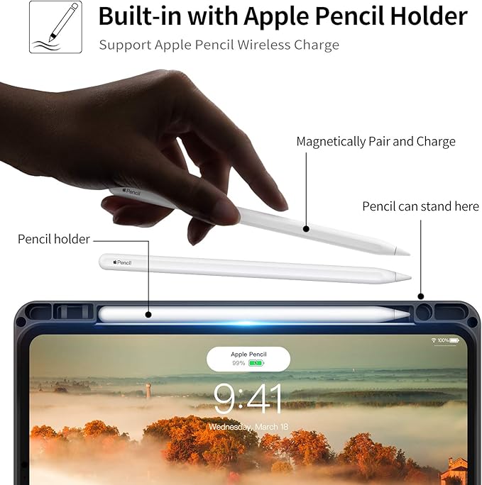 H HOLIMET Case for iPad Pro 11 inch 2022 4th/3rd/2nd/1st Generation 2021/2020/2018 with Pencil Holder PU Leather Protective with Pocket Soft TPU Back Shockproof