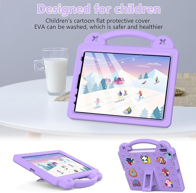 Dteck for iPad 10th Generation Case 10.9 Inch 2022, EVA Cute Bear Kids Case Shockproof Rugged Protective Kickstand Boy Girl Cover with Pencil Holder for iPad 10th Gen 10.9 Inch 2022, Purple