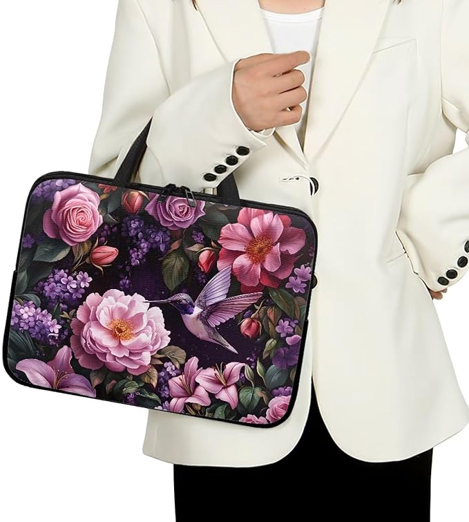 Hummingbird Bright Floral 10 Inch Computer Sleeve Tablet Portable Carrying Sleeve Case Bag Waterproof Laptop Tote Bag Notebook Messenger Briefcase Tablet Handbag for School/Office