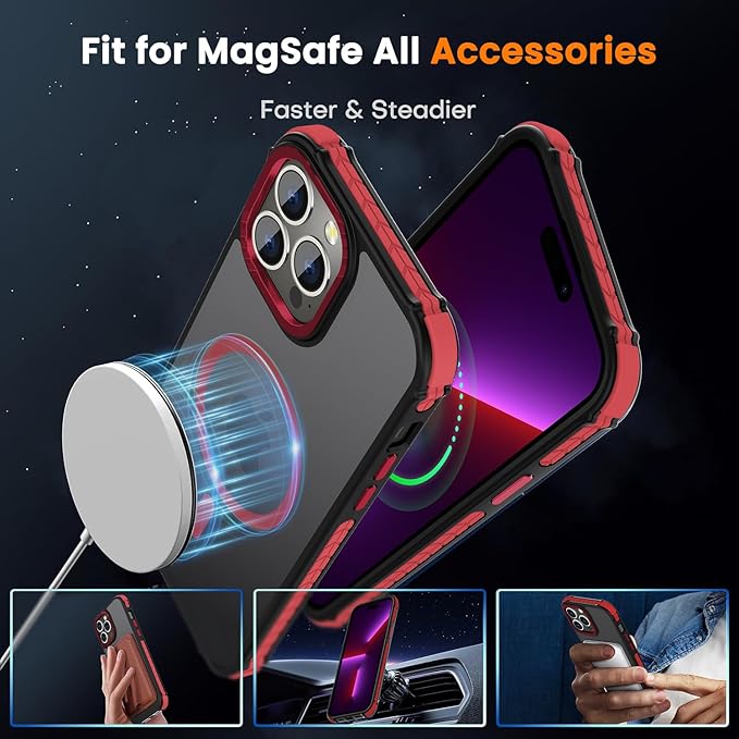 DEERLAMN Strong Magnetic Case for iPhone 14 Pro Max 6.7-Inch,[Compatible with Magsafe][Military Grade Drop Protection] Translucent Matte Shockproof Protective Phone Cover-Frosted Red