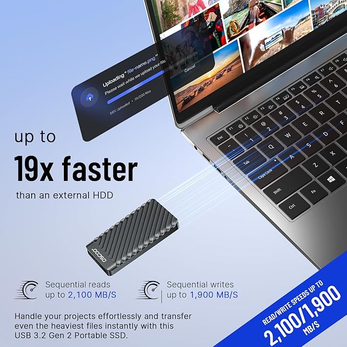 2TB External Hard Drive, Up to 2100MB/s, USB 3.2 Gen 2 Portable SSD, External Solid State Drive for Mac, Windows PC, Laptops, Gaming, iPhone — Ideal for File Backup, Content Creators & Videographers