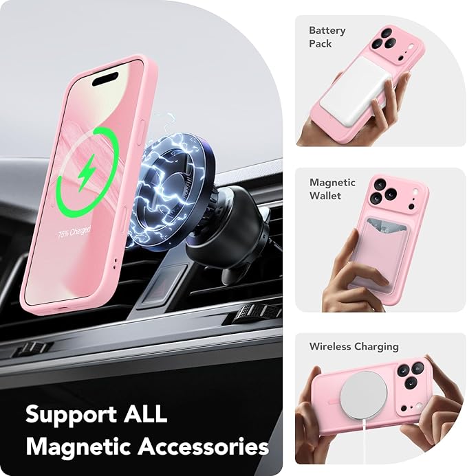 CAPRARO Magnetic for iPhone 17 Pro Case, Upgraded [Full Camera Protection] [Compatible with MagSafe] Protective Translucent Matte Women Girl Phone Case Cover, Peach Pink