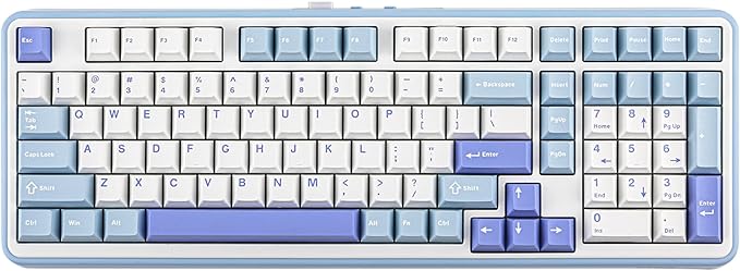 EPOMAKER TH99 Tri-Mode Wireless Mechanical Keyboard with 8000mAh Battery, Hot Swappable Custom RGB Gaming Keyboard with Numpad, Gasket Creamy for PC/Mac/Office (Blue&White, Creamy Jade)