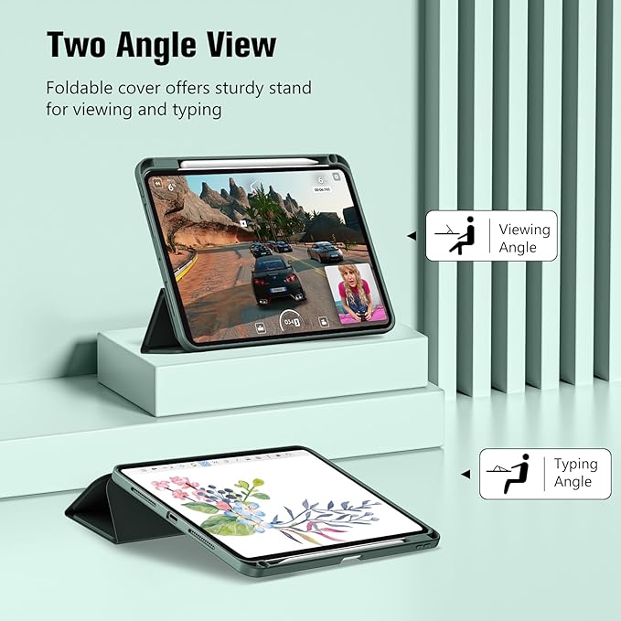 ProCase for iPad Pro 11 Inch Case M5 2025/M4 2024 5th Gen with Pencil Holder, iPad Pro 11"(Model: A3357/A3358/A3359/A2836/A2837/A3006) Trifold Stand Smart Folio with Soft TPU Back Cover -Mgreen