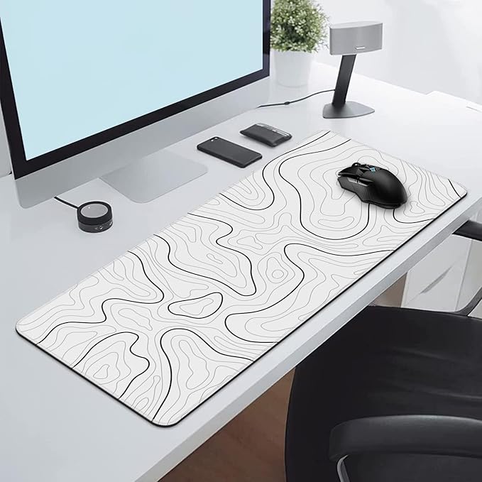 Rcege Large Mouse Pad for Desk - Gaming Mouse Pad with Stitched Edges, Anti-Slip Base for Keyboard and Mouse(White Line, 31.5L x 15.8W inches)