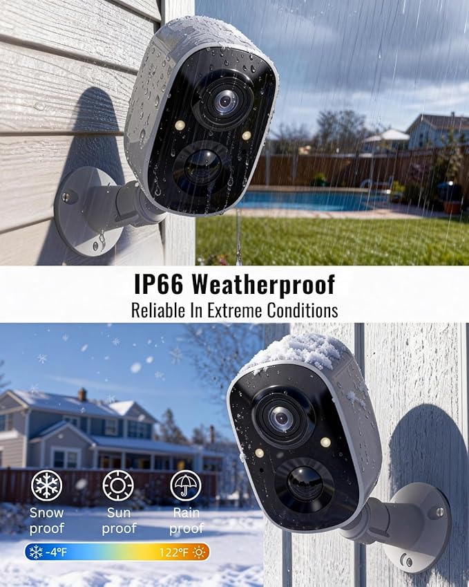 Security Cameras Wireless Outdoor, 2.5K WiFi Battery Powered Cameras for Home Security with AI Motion Detection, Color Night Vision, IP66 Weatherproof, 2-Way Audio, SD/Cloud Storage
