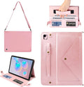 Case for iPad 2018 2017 (5th/6th Gen), 9.7-inch iPad Air/Air 2 Cover, Techcircle Smart Folio Stand PU Leather Crossbody Wallet Case with Hand Strap, Card/Pencil Holder, Rose Gold