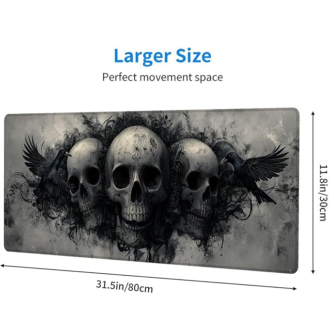 Ghost Skull Fog Desk Pad Mouse Pad Dark Skull Crow XL Mouse Pad Large Mousepad Extended Laptop Keyboard Mat Gaming Desk Pad Mouse Mat 31.5"x11.8" Office Computer Keyboard Laptop Home
