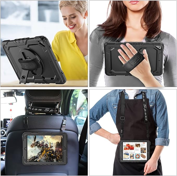 SEYMAC stock Case for iPad Air 3 2019 / Pro 10.5'' with Screen Protector Pen Holder [360° Rotate Hand Strap/Stand], Drop-Proof Case (Black)