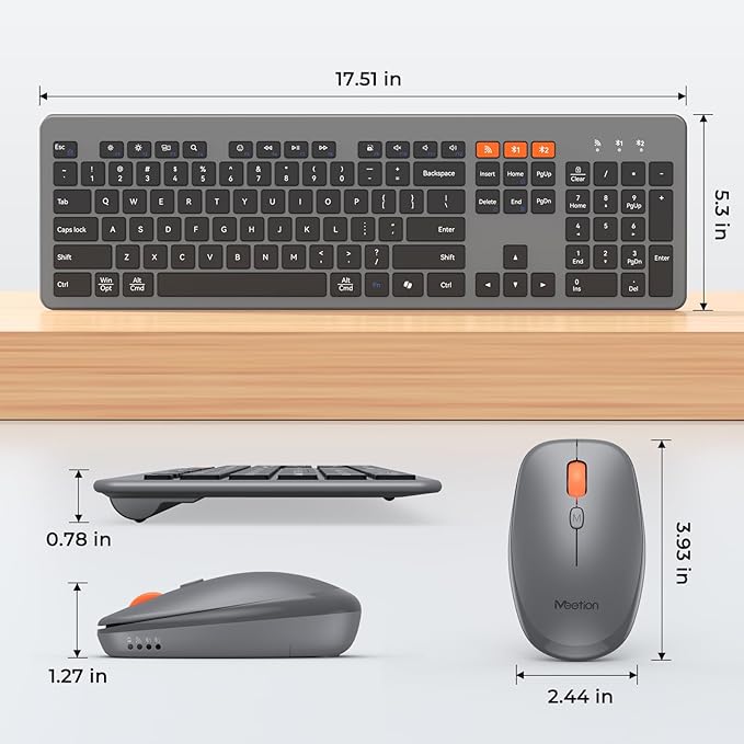 MEETION Wireless Keyboard and Mouse, Ultra Slim Multi-Device Bluetooth Keyboard Mouse, Low-Profile Full Size Keyboard, 1200-3200 DPI Mice, for Computer PC Laptop Tablet iPad, Windows/Mac/iOS
