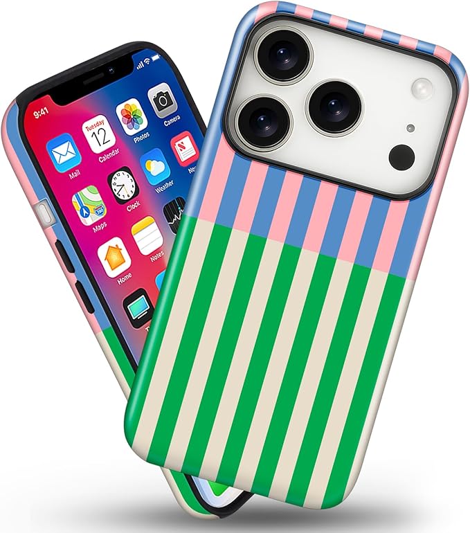 Magnetic for iPhone 16 Plus Case Cute Stripes Phone Case, Shockproof Slim TPU and Hard PC Protective Phone Cover Compatible with MagSafe Designed for Women Girls, Gray
