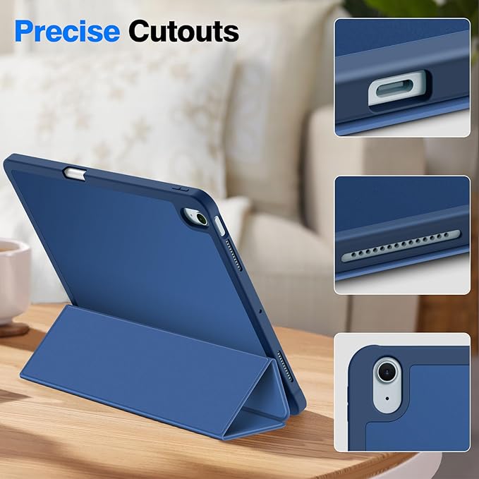 Fintie SlimShell Case for iPad Air 13-inch M4/M3/M2 (2026/2025/2024) - [Built-in Pencil Holder] Soft TPU Protective Stand Back Cover with Auto Wake/Sleep, Navy
