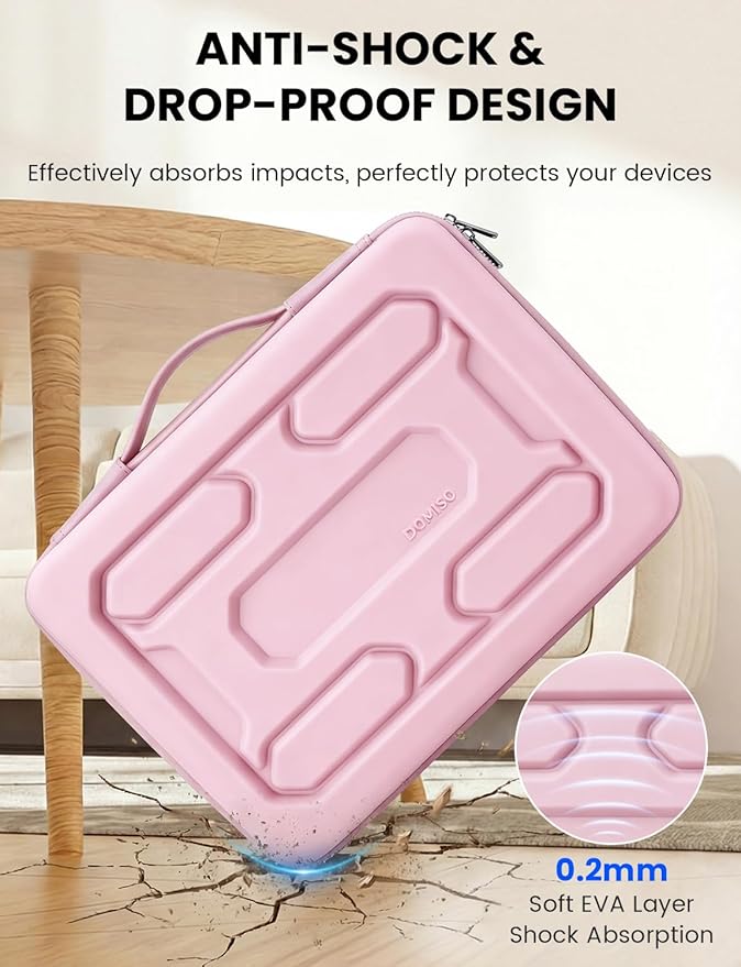 DOMISO Laptop Hard Case 17-17.3 inch Waterproof Shockproof Hard Shell Laptop Sleeve with Handle & Storage Pocket, Compatible with MacBook, HP, Dell,Pink