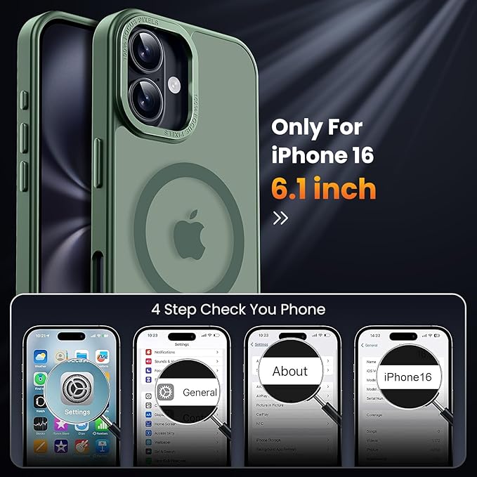for iPhone 16 Case with 2X Screen Protectors [Compatible with MagSafe] Military Grade Drop Protection Skin Feeling Back Cover Shockproof Slim Fit iPhone 16 Phone Case 6.1 inch,Green