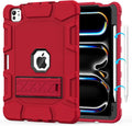 Case for iPad Pro 11 inch Case 2024 (M4), iPad 11 Pro C ase with Pencil Holder, Built-in Stand Shockproof Rugged Protective Cover for iPad Pro 11 inch 5th Gen (Red)