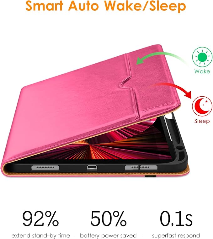 DTTO Case for iPad Pro 11 Inch 4th / 3rd / 2nd / 1st Generation 2022/2021/2020/2018,Premium PU Leather Folio Stand Cover with Hand Strap, Auto Wake/Sleep,Multiple Viewing Angles, Rose Red