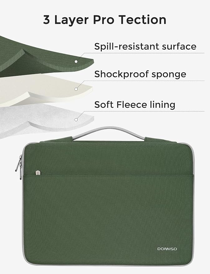 DOMISO 15.6 inch Laptop Case Sleeve Protective Cover Compatible with 16 inch MacBook Pro M4 M3 M2/Pro Max,15.6-16 inch HP Dell ASUS Lenovo Chromebook,Waterproof Computer Cases Bag,Avocado Green