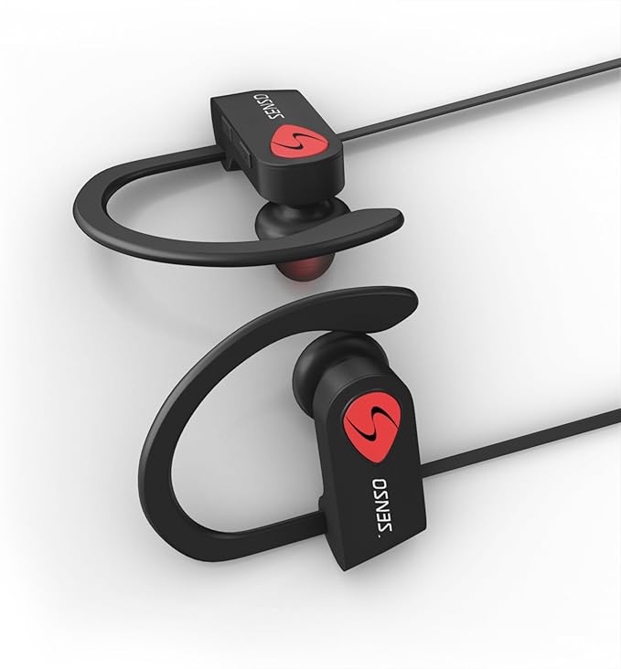 SENSO Bluetooth Headphones, Best Wireless Sports Earbuds w/Mic IPX7 Waterproof HD Stereo Sweatproof Earphones for Gym Running Workout Noise Cancelling Earphones Earbuds Noise Cancelling Headsets