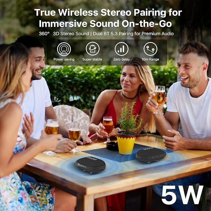 JUOVI Clip Wireless Portable Bluetooth Speaker, 24H Playtime Mini Shower Speaker IP68 Waterproof & Dustproof HD Sound Integrated Carabiner, for Home Outdoor and Travel