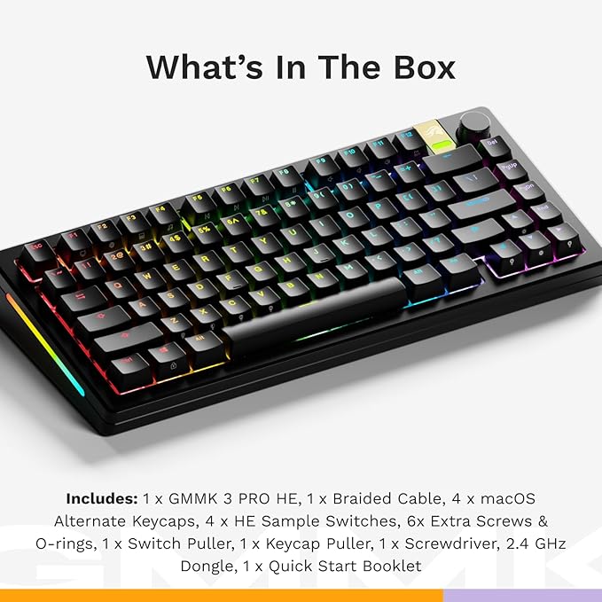 Glorious Gaming - GMMK 3 PRO HE: Wireless Gaming Keyboard Rapid Trigger, Hall Effect, Aluminum Body, 8K Polling Rate, Hotswap MX & Magnetic Switches, Adjustable Actuation, ANSI 75% Tenkeyless (Black)