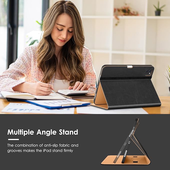 VIKESI Case for iPad Air 13 inch (M4) 2026 / (M3) 2025 / (M2) 2024,Premium Leather Folio,Apple Pencil Holder,Auto Sleep/Wake,Stand Cover - Black