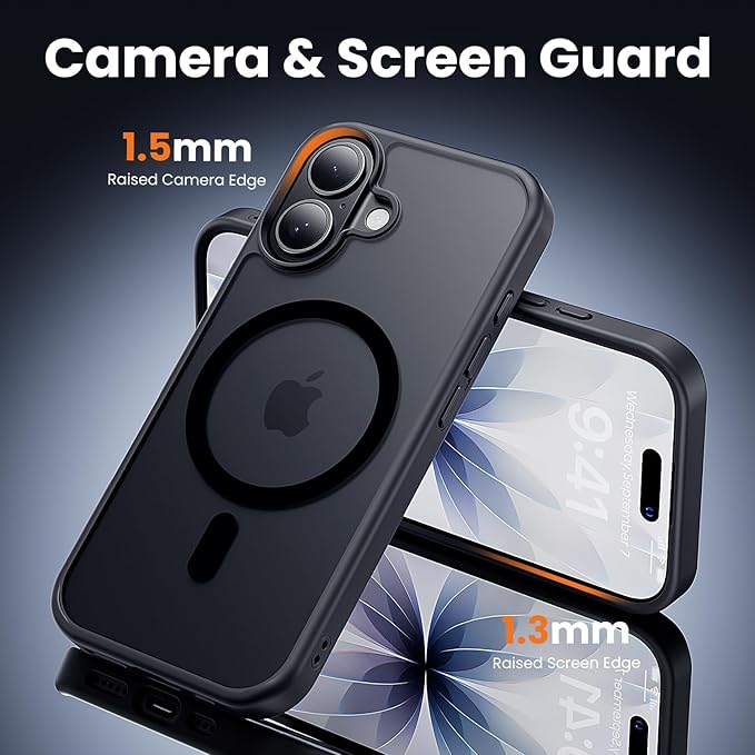 toushion 3 in 1 for iPhone 17 Case Matte Black,Fits MagSafe, Screen Protector*1 Camera Lens Protector*1,Matte Skin Feeling Back, Cover Military-Grade Protection