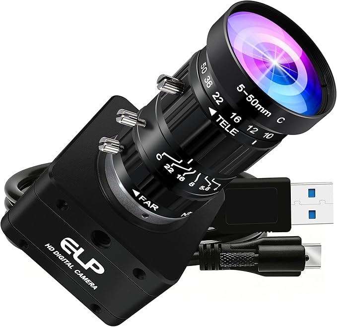 ELP High Speed 4K 60FPS USB Camera Manual Zoom Webcam for Computer, Mini UVC 2160P USB3.0/2.0 Lightburn Cameras for Windows, Linux, Mac, Pi, 5-50mm 10X Varifocal IMX678 Web Cam for Laptop Jetson Nano